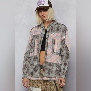 POL Rebel Roots Plaid Flannel Button Down Shirt/Shacket. Color: Choco Multi.